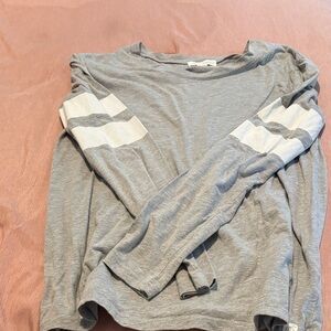 Treasure & Bond Gray Long Sleeve Tee with White Stripes